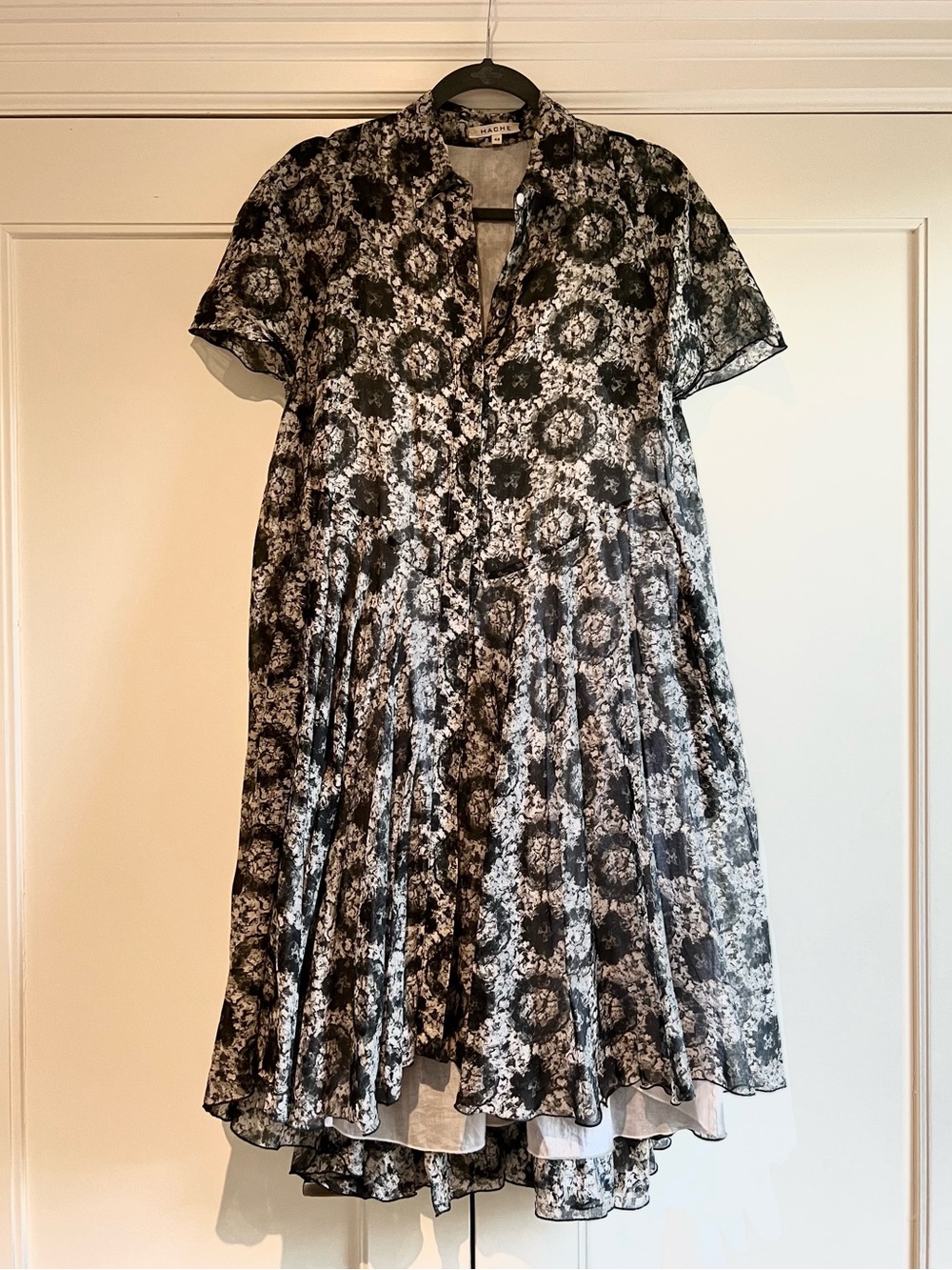 Hache - Dark Grey & White Flowy Floral Print Dress, Size 42, Medium